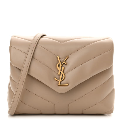 Saint Laurent Calfskin Y Quilted Monogram Toy Loulou Crossbody Bag Dark Beige 1 of 11