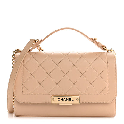 Chanel Grained Calfskin Quilted Medium Label Click Flap Bag Beige 1 of 15