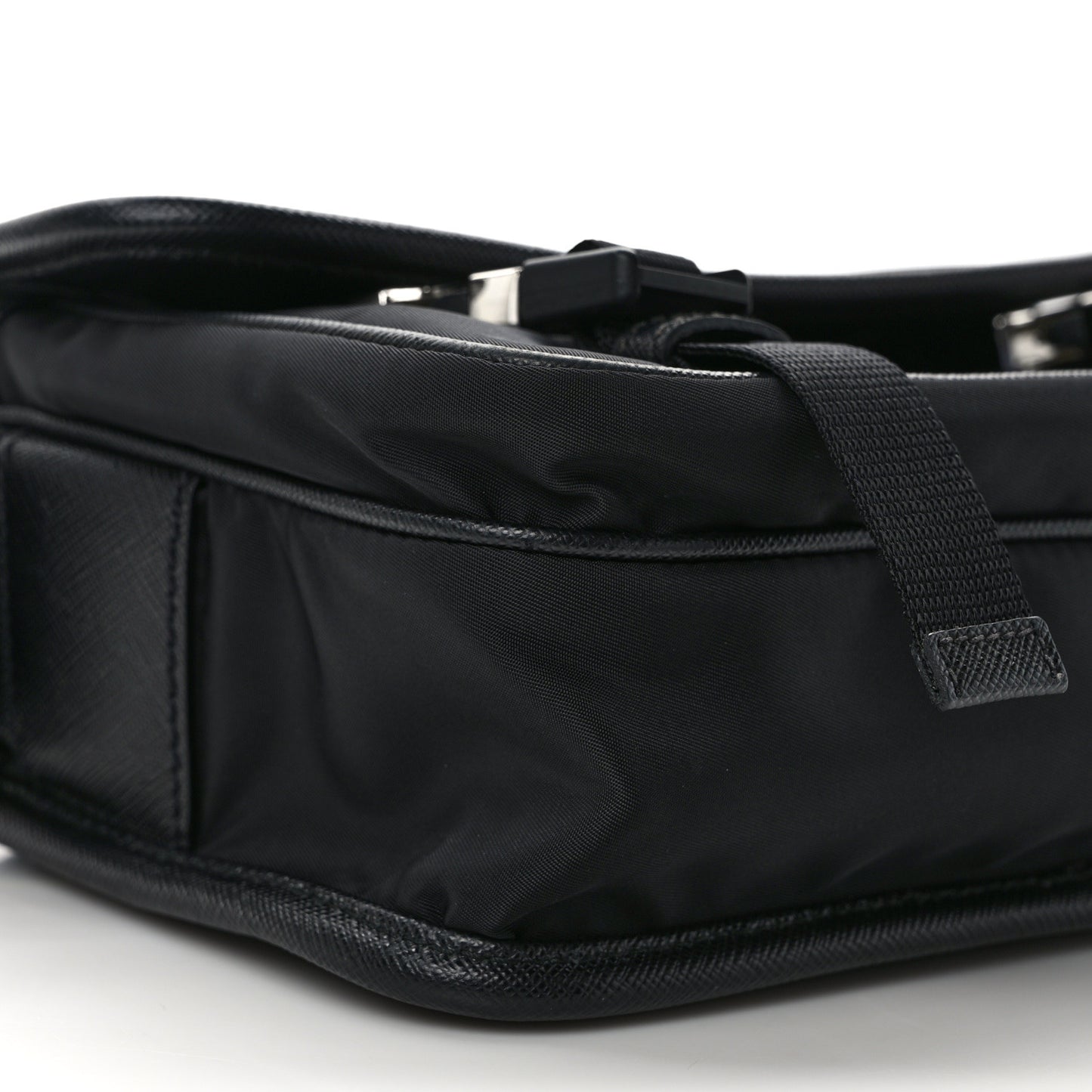 Re-Nylon Saffiano Pocket Double Snap Buckle Shoulder Bag Black