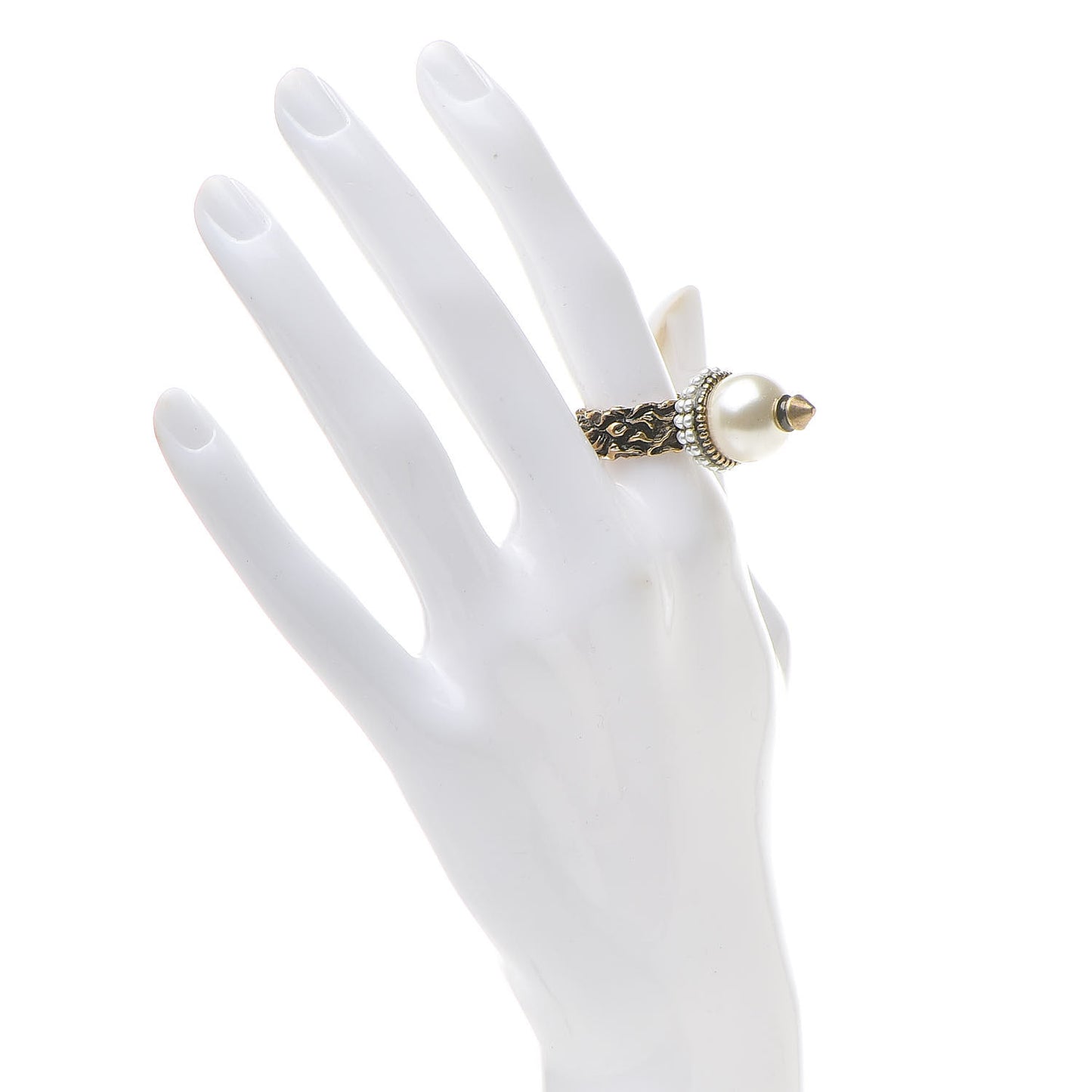 Metal Pearl Ring 6.25 Aged Gold