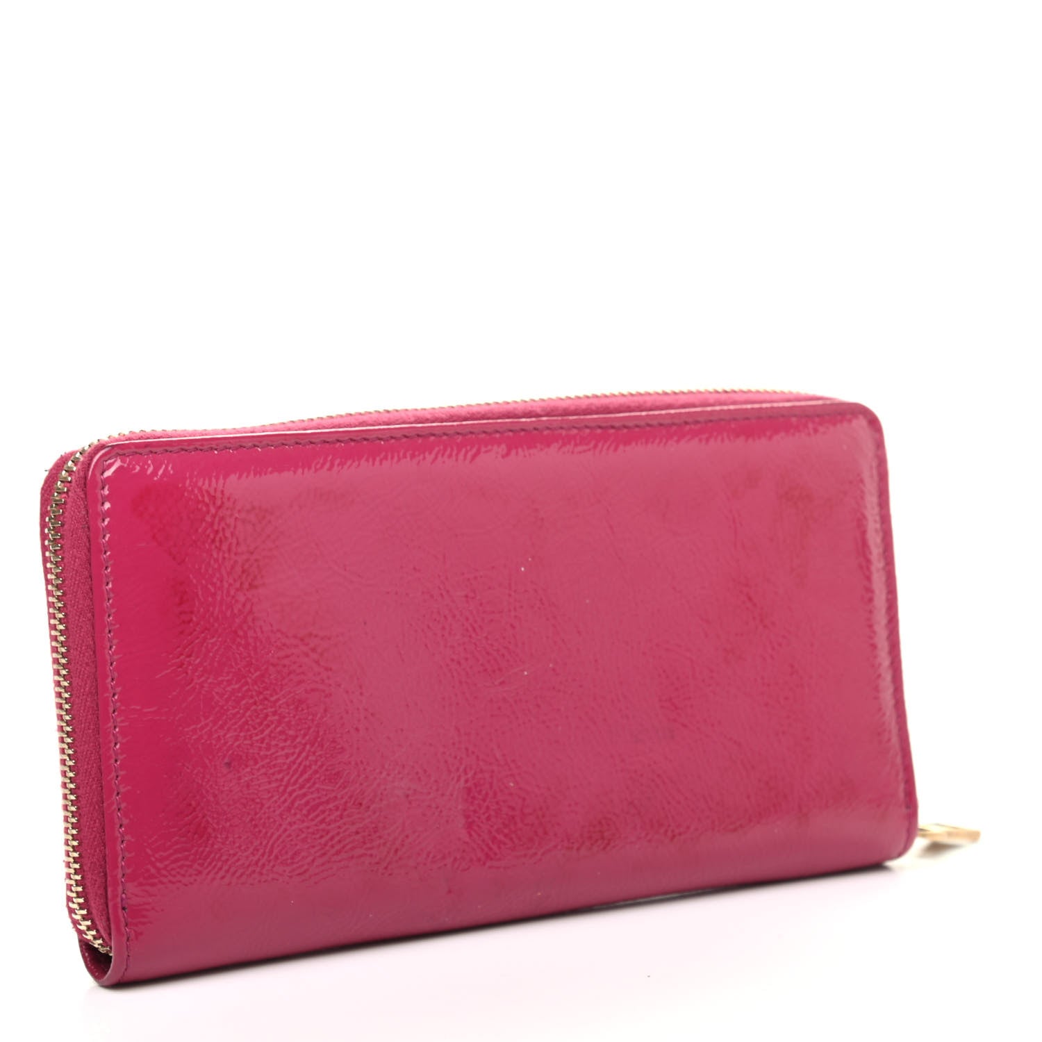 Saint Laurent Textured Patent Calfskin Belle De Jour Zip Around Wallet Fuchsia 3 of 7