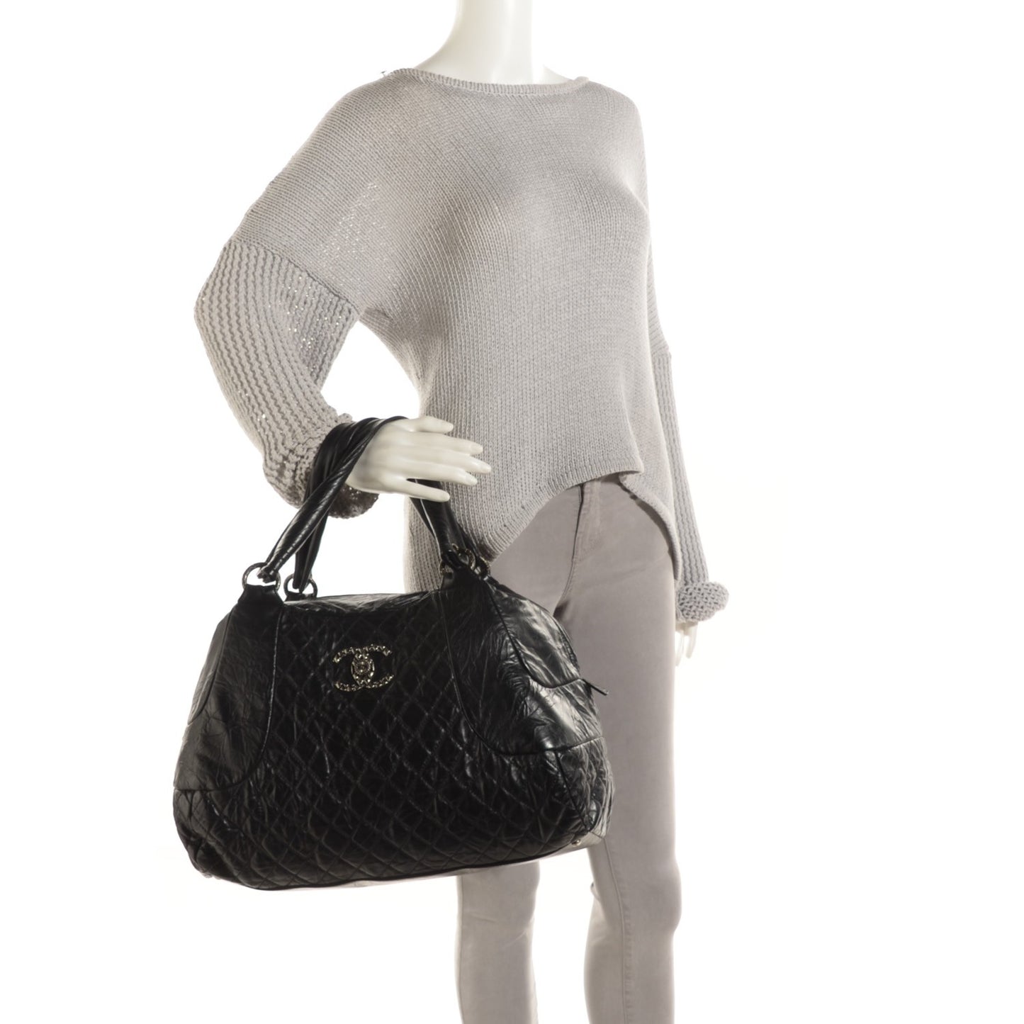 Aged Calfskin Coco Rider Bowling Bag Black