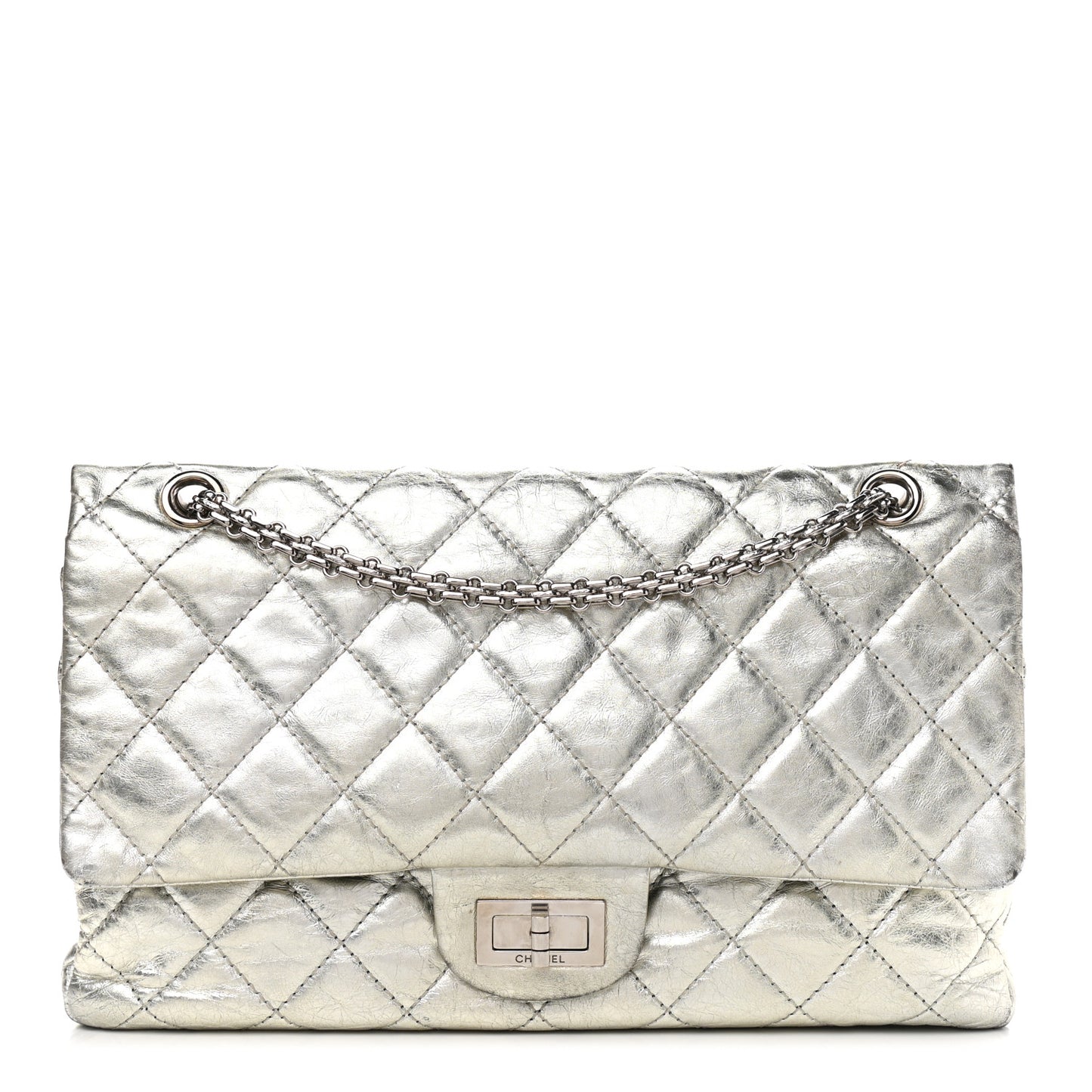 Metallic Aged Calfskin Quilted 2.55 Reissue 227 Flap Silver