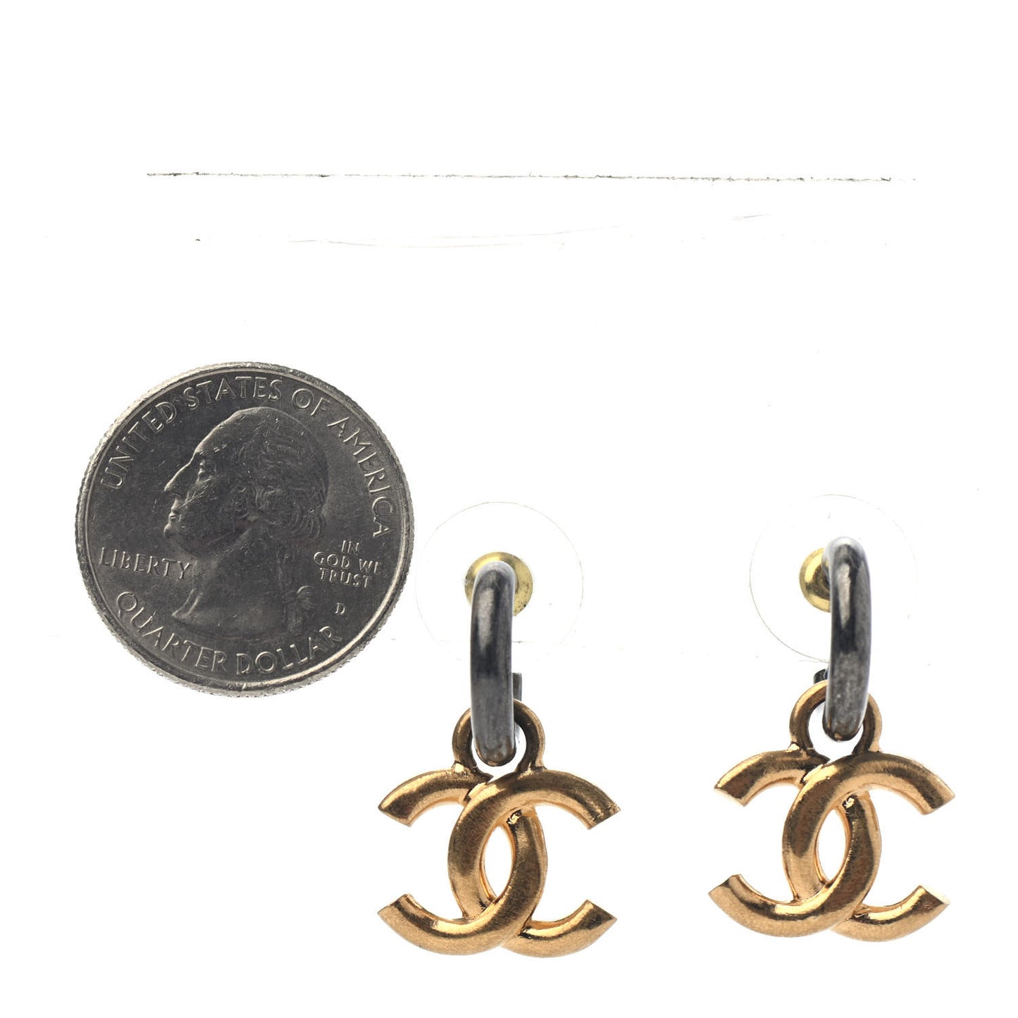 Metal Drop CC Earrings Ruthenium Gold