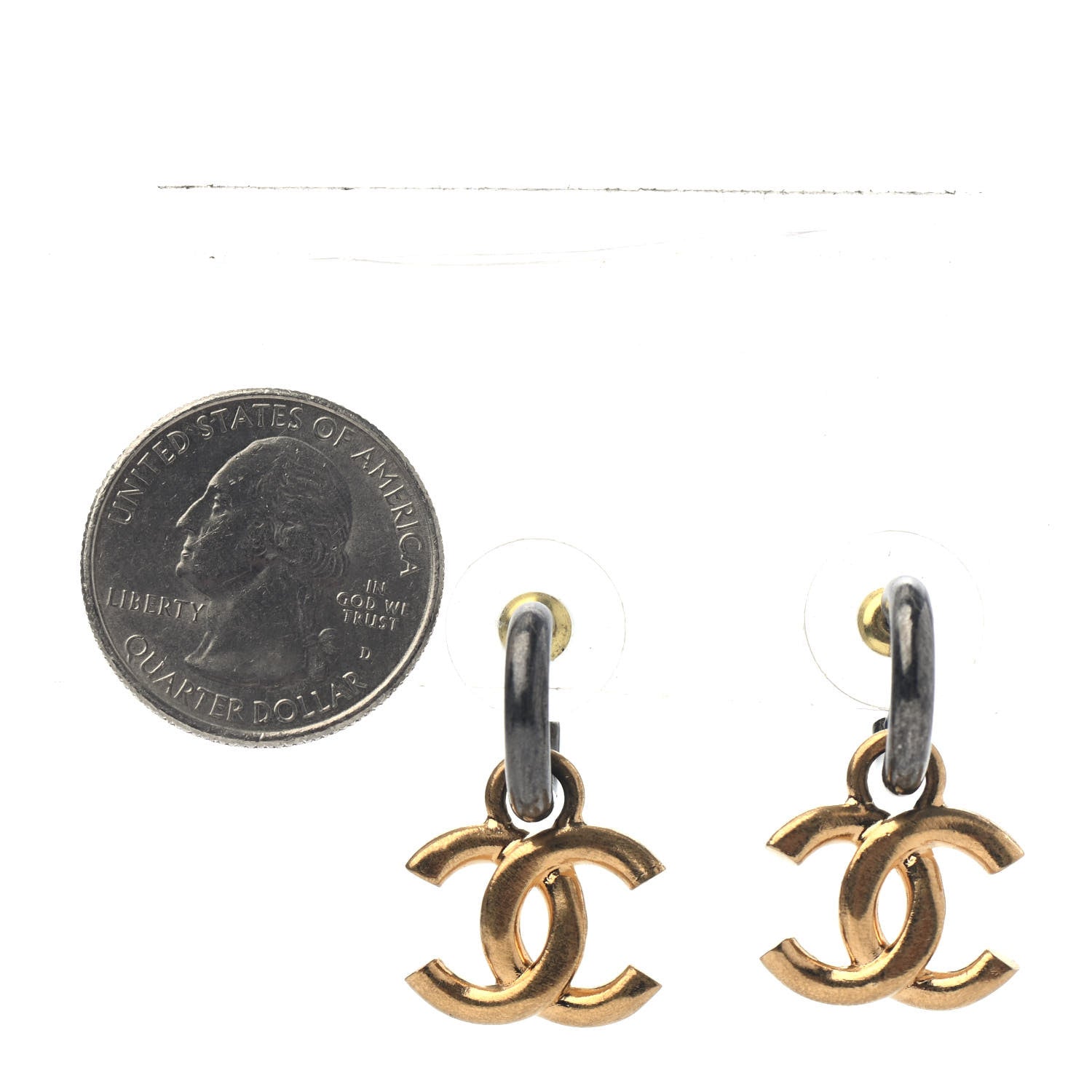 Chanel Metal Drop CC Earrings Ruthenium Gold 2 of 4