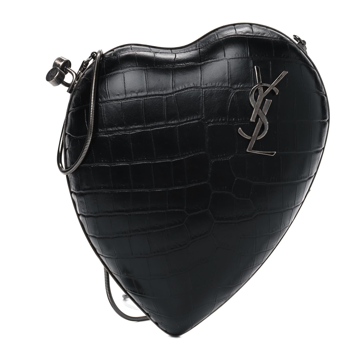 Saint Laurent Calfskin Crocodile Embossed Monogram Love Box Bag Black 1 of 6