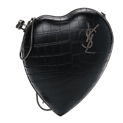 Saint Laurent Calfskin Crocodile Embossed Monogram Love Box Bag Black 1 of 6