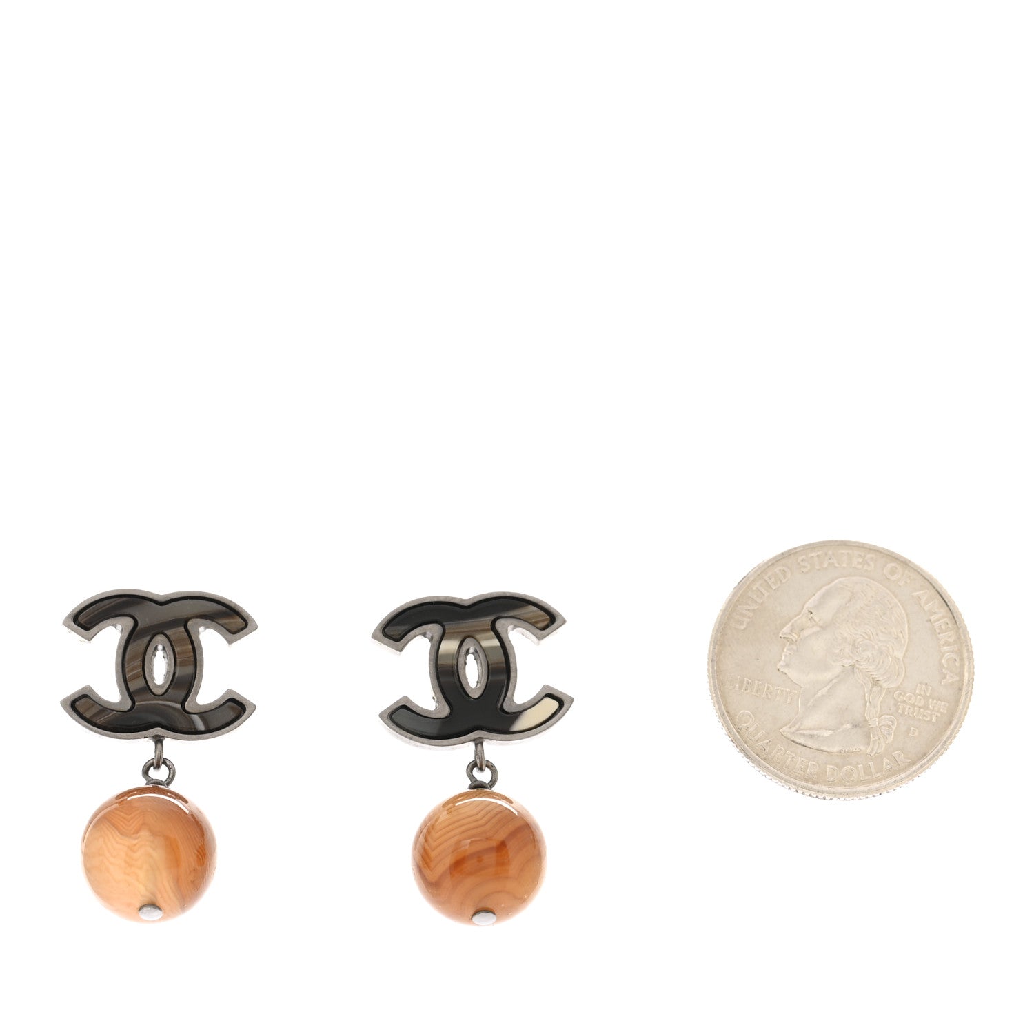 Chanel Agate Bead CC Drop Earrings Brown Orange 2 of 5