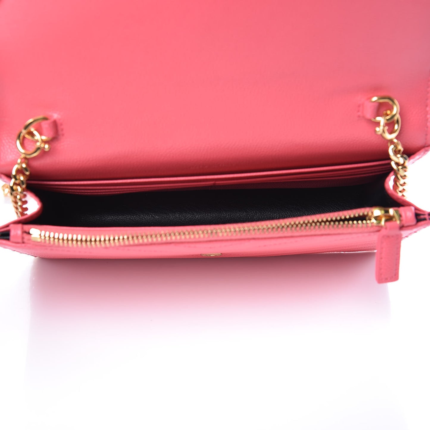 Grain De Poudre Matelasse Chevron Monogram Chain Wallet Rose Clair