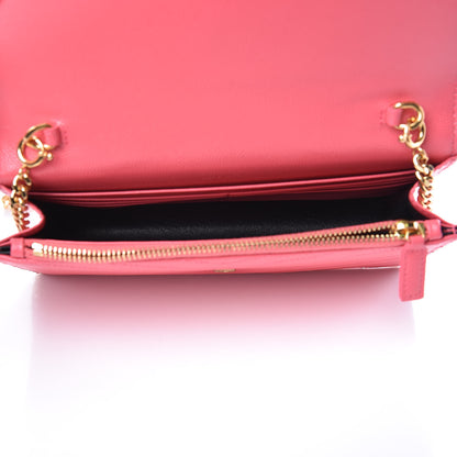 Saint Laurent Grain De Poudre Matelasse Chevron Monogram Chain Wallet Rose Clair 5 of 10