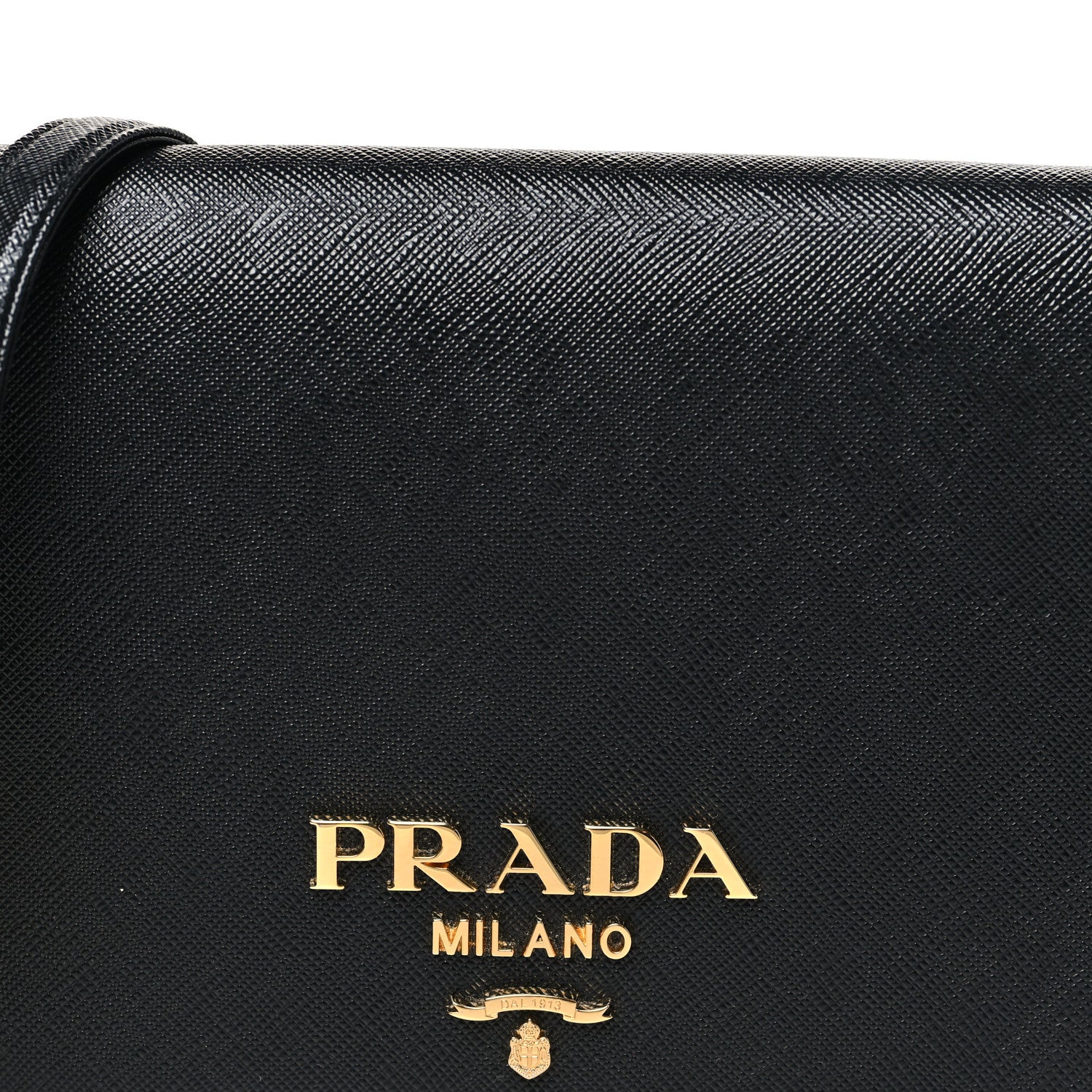 Prada Saffiano Lux Metal Logo Mini Chain Flap Crossbody Bag Black 7 of 11