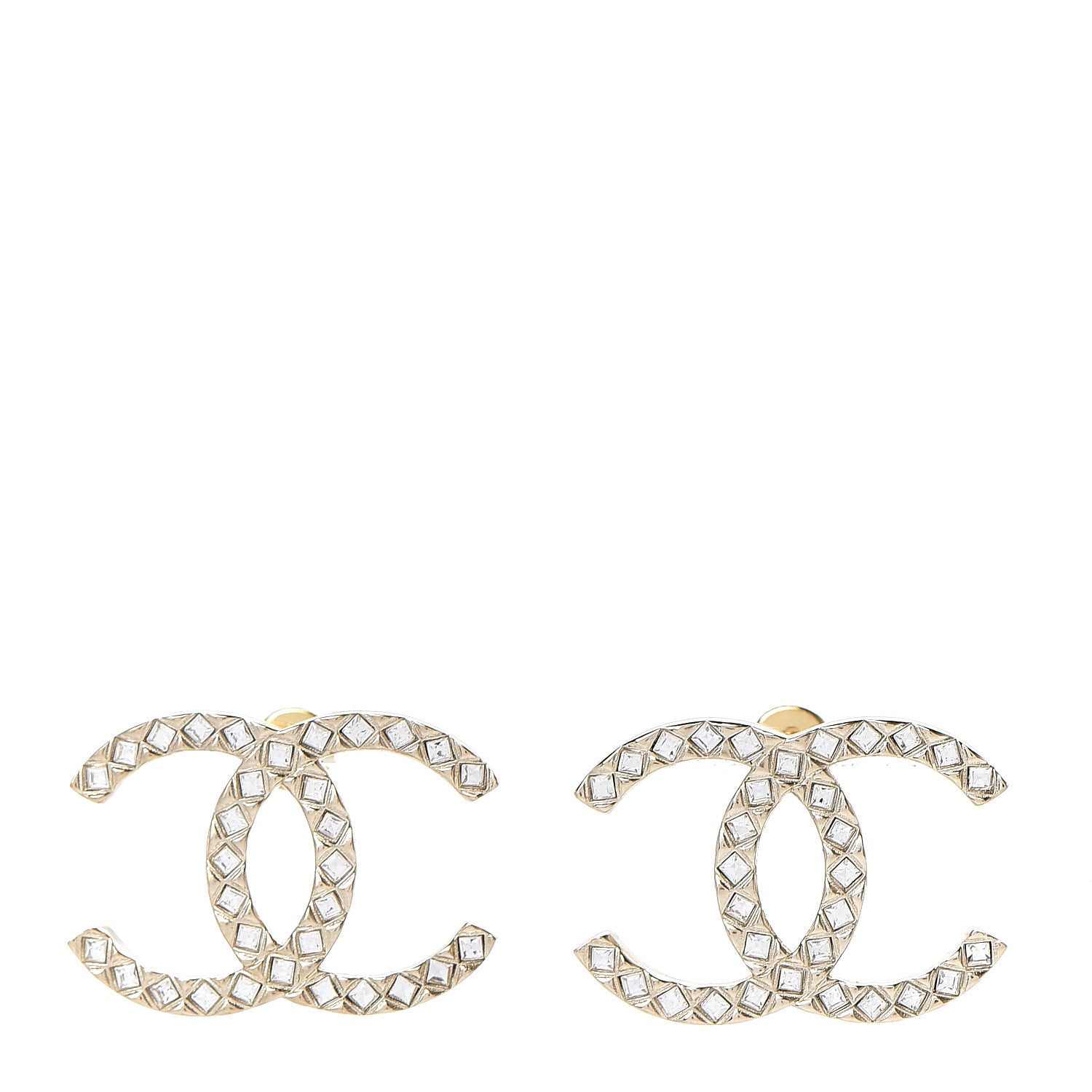 Chanel Crystal CC Large Stud Earrings Gold 1 of 4