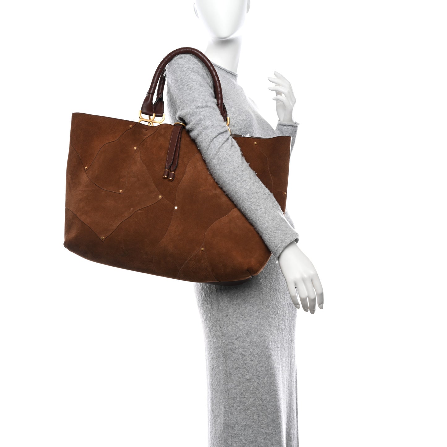 Suede Patchwork Medium Marcie Tote Caramel