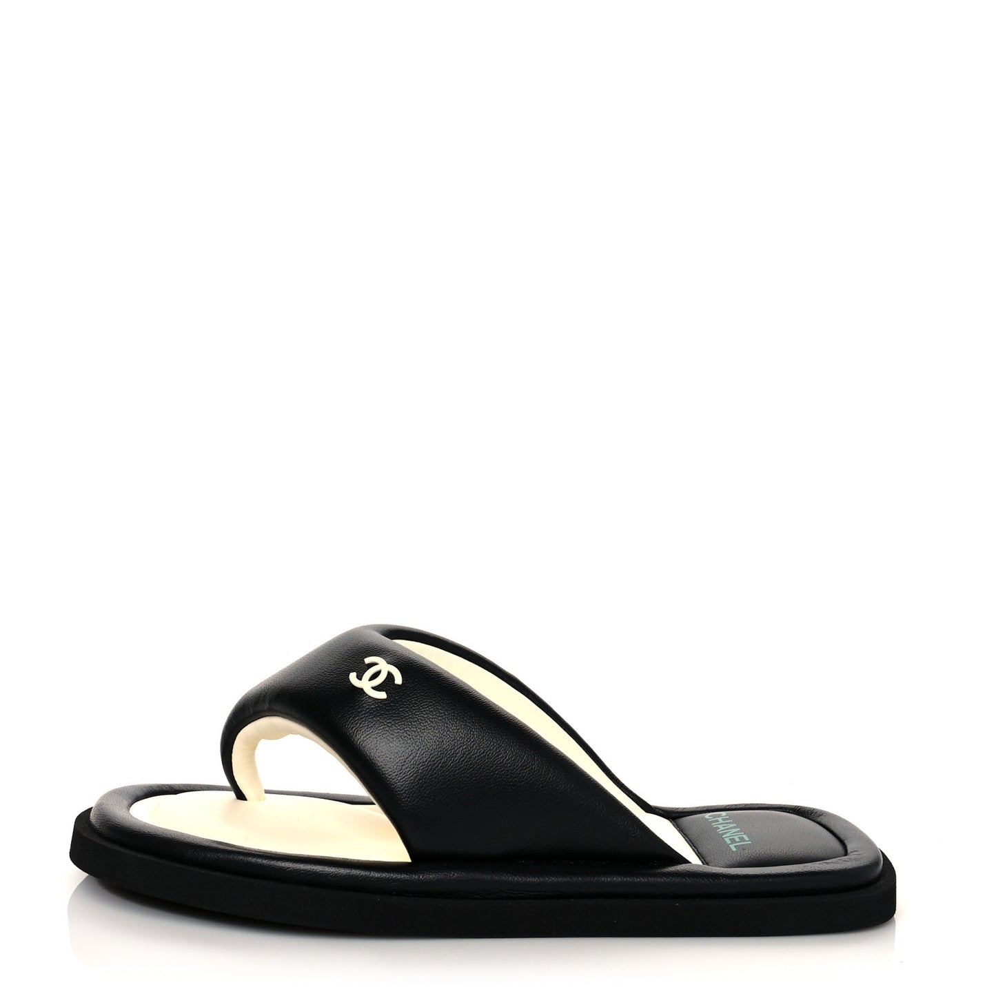 Lambskin Padded Pool Thong Sandals 36 Black