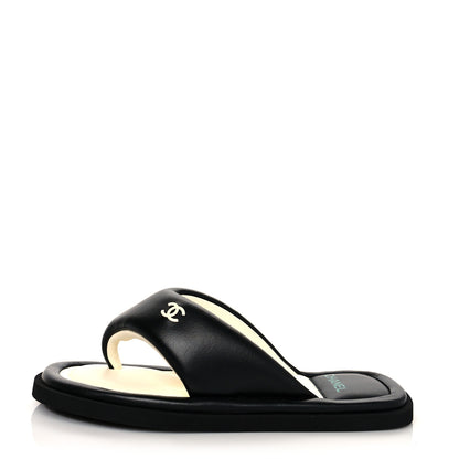 Chanel Lambskin Padded Pool Thong Sandals 36 Black 1 of 9