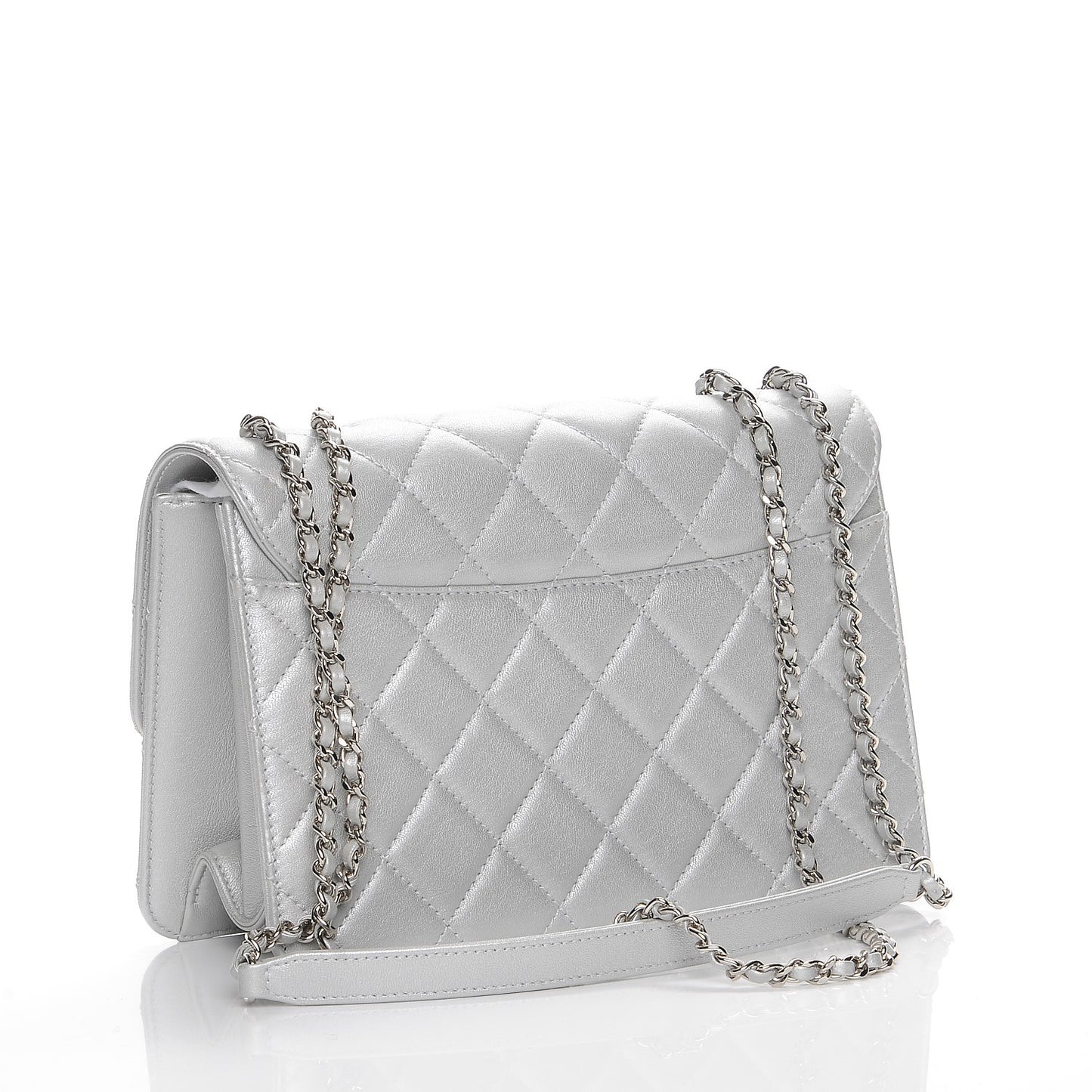 Metallic Sheepskin Quilted Beauty Lock Flap Silver