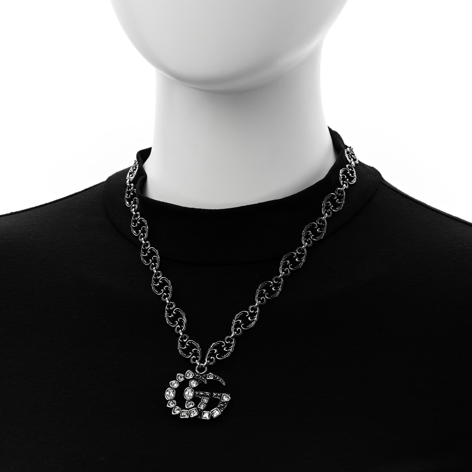 Gucci Metal Crystal Marmont Necklace Aged Silver 2 of 5