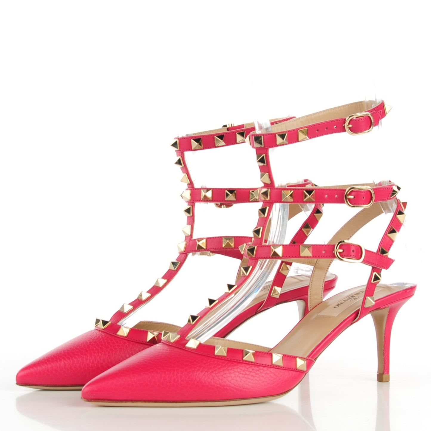 Pebbled Calfskin Rockstud Ankle Strap 65mm Pumps 39 Cyclamin