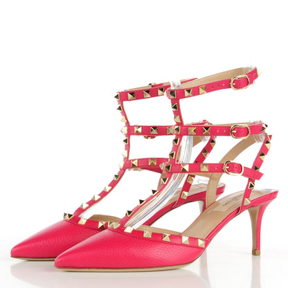 Valentino Garavani Pebbled Calfskin Rockstud Ankle Strap 65mm Pumps 39 Cyclamin 3 of 7