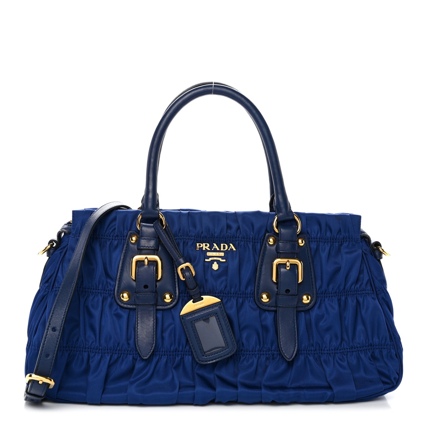 Tessuto Nylon Gaufre Shopping Satchel Bluette