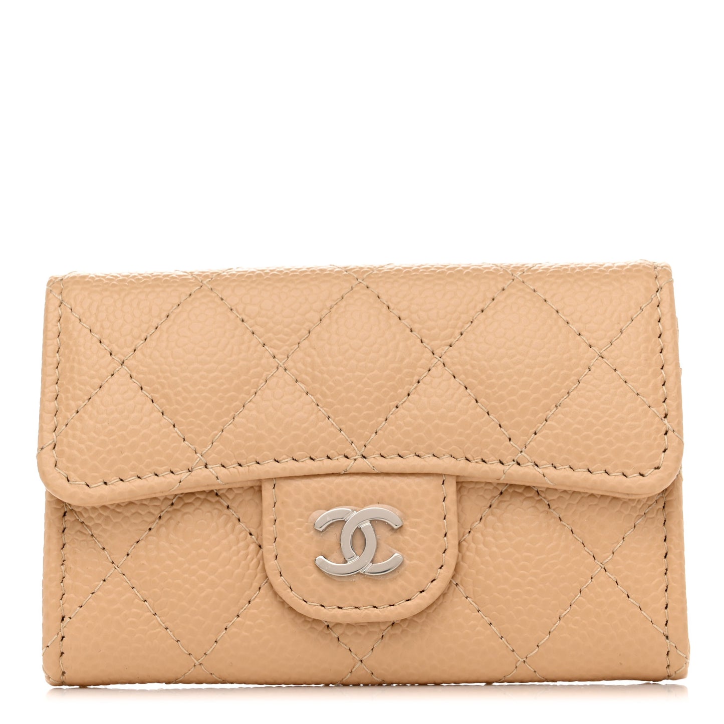 Caviar Quilted Flap Card Holder Wallet Beige