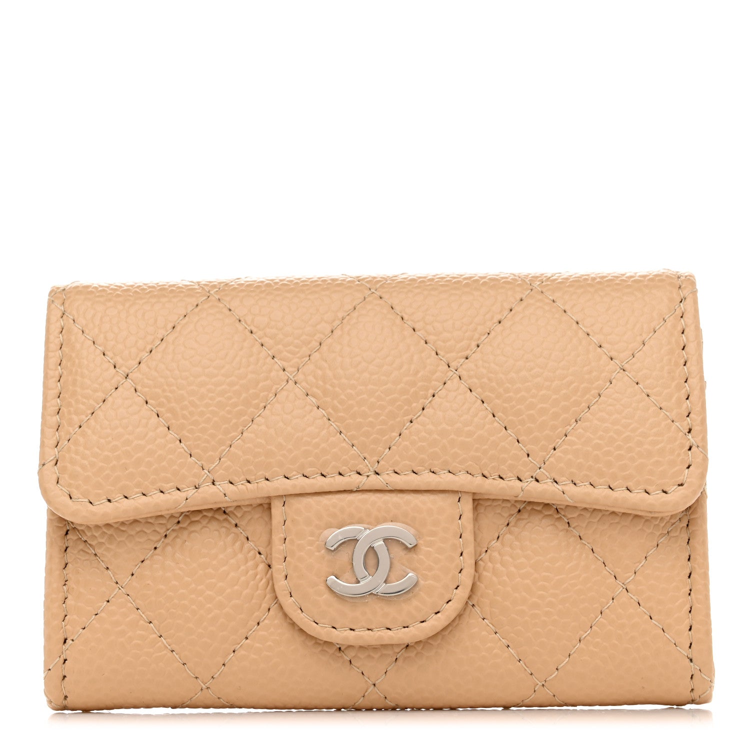 Chanel Caviar Quilted Flap Card Holder Wallet Beige 1 of 8