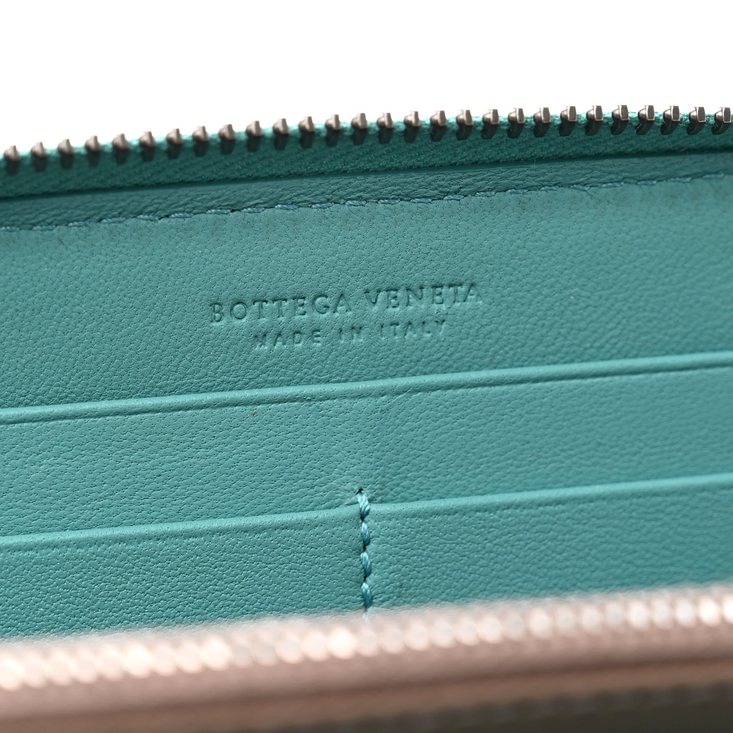 Nappa Intrecciato Zip Around Wallet Aqua
