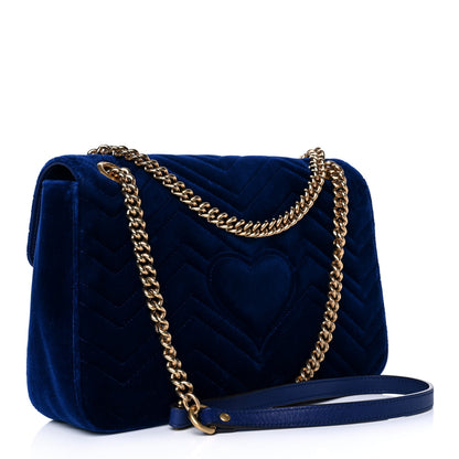 Gucci Velvet Matelasse Medium GG Marmont Shoulder Bag Cobalt Blue 3 of 12