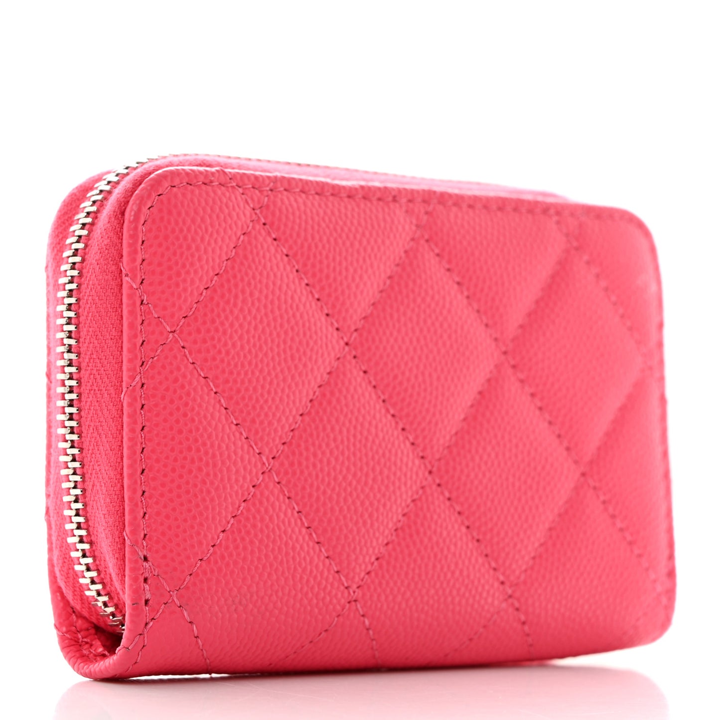 Caviar Quilted CC Zip Coin Purse Fuchsia