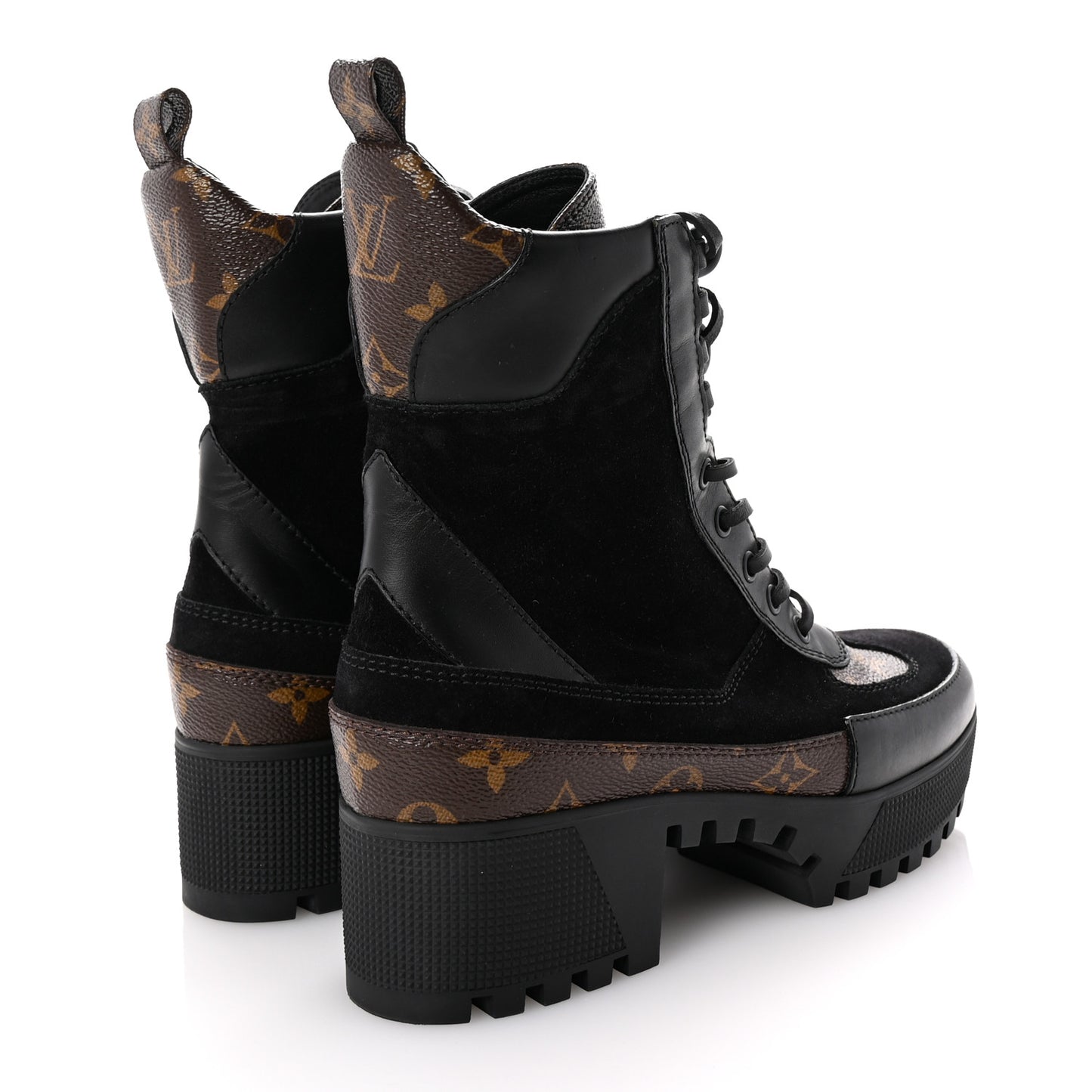 Suede Calfskin Monogram Laureate Platform Desert Boots 38 Black