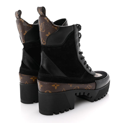 Louis Vuitton Suede Calfskin Monogram Laureate Platform Desert Boots 38 Black 5 of 11