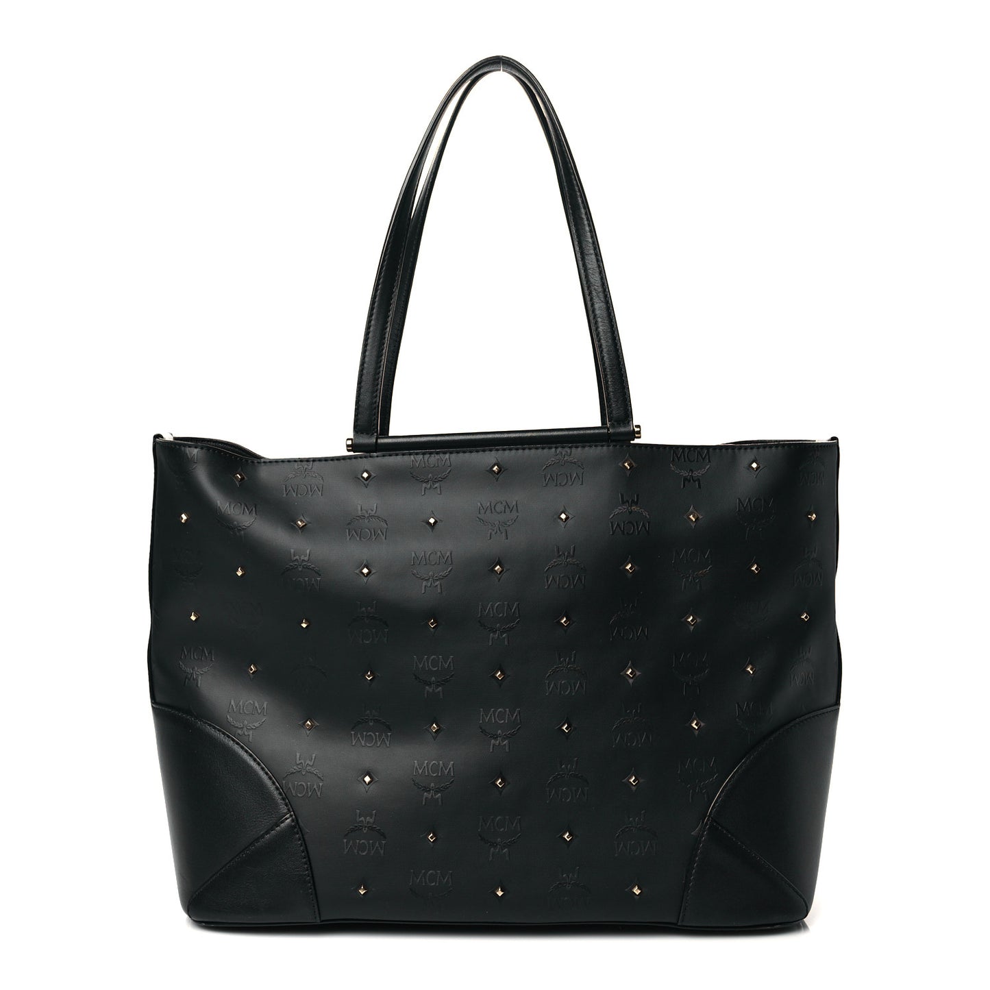 Coated Canvas Studded Shopper Tote Black