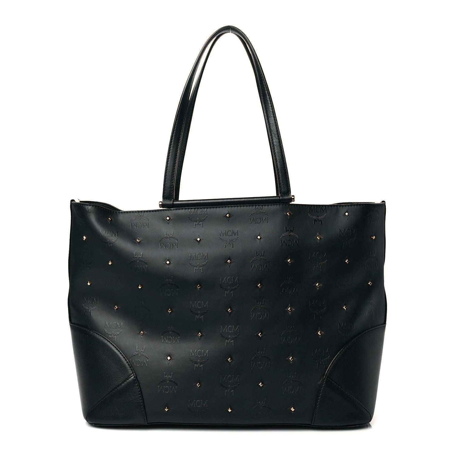 MCM Coated Canvas Studded Shopper Tote Black 1 of 9