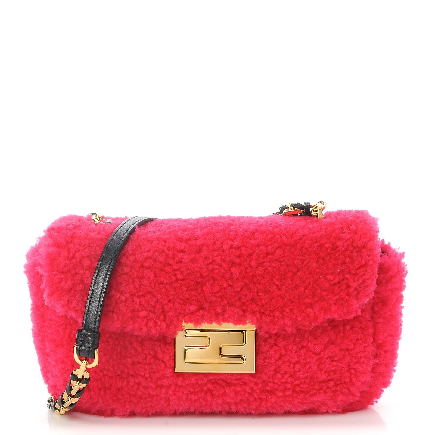 Shearling Nappa Mini Be Baguette Shoulder Bag Fuxia Black