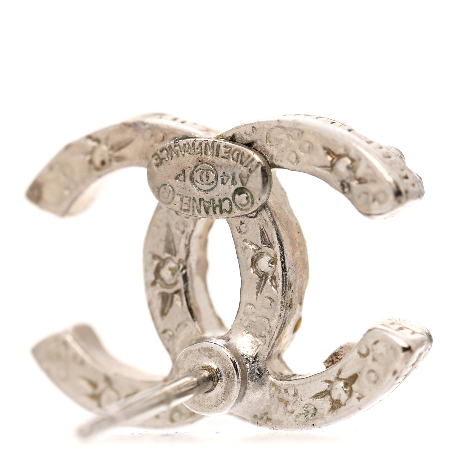 Chanel Metal Crystal CC Earrings Silver 4 of 5