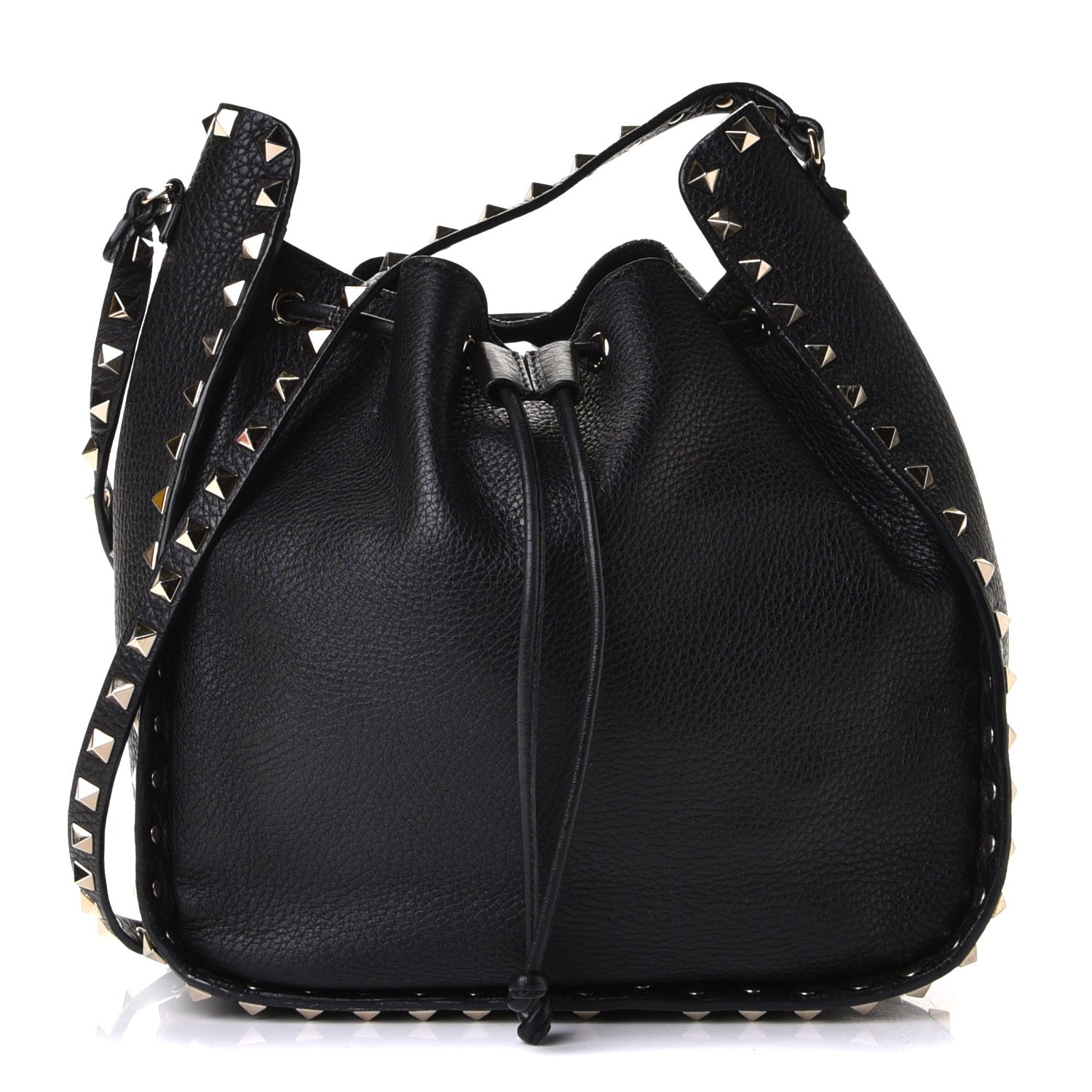 Valentino Garavani Grained Calfskin Rockstud Bucket Bag Black 1 of 9