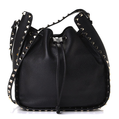 Valentino Garavani Grained Calfskin Rockstud Bucket Bag Black 1 of 9