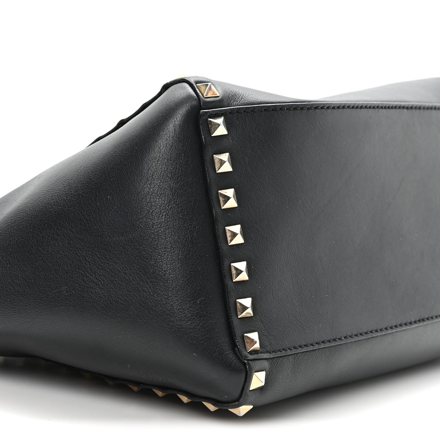 Vitello Small Rockstud Double Handle Tote Black