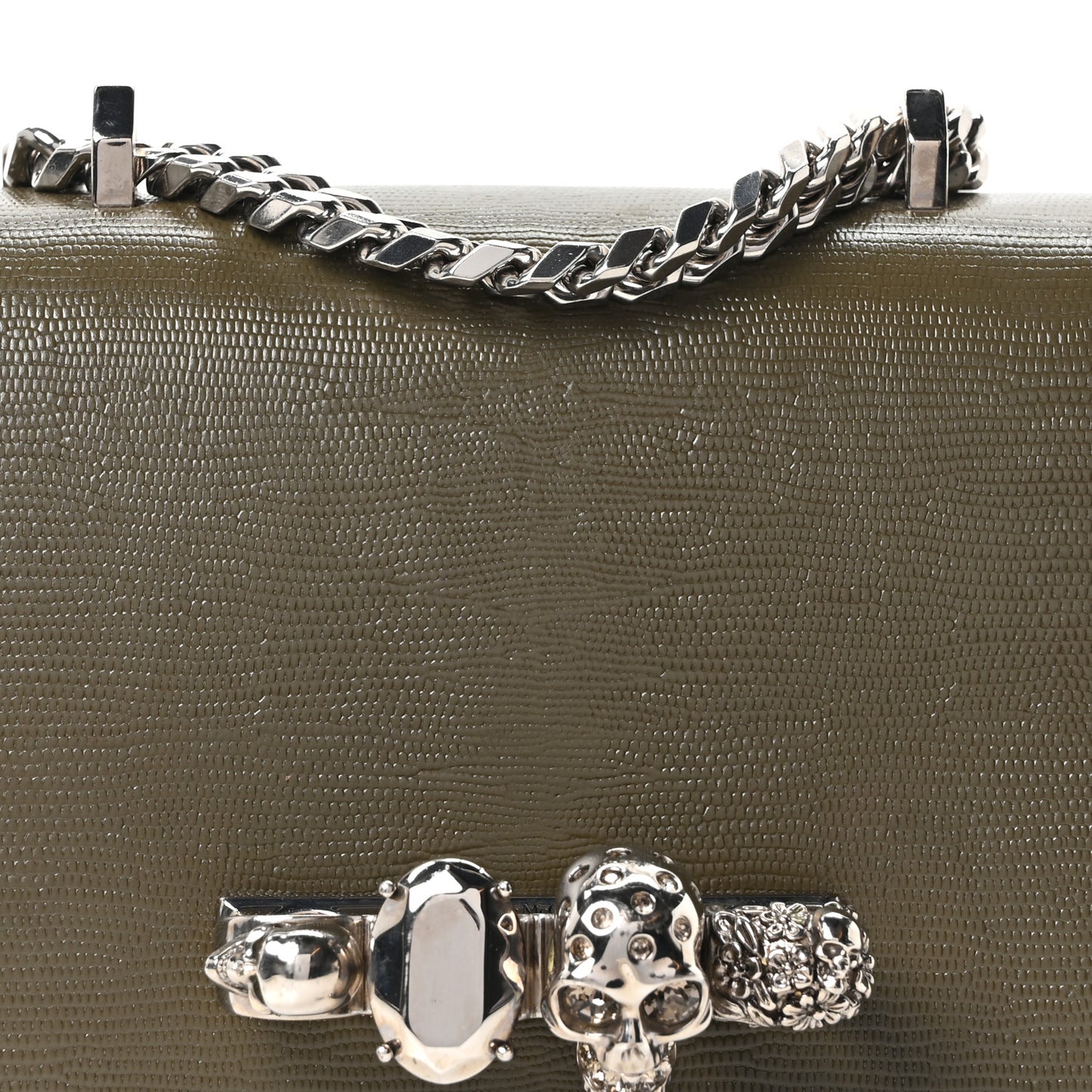 Lizard Embossed Calfskin Knuckle Crossbody Khaki