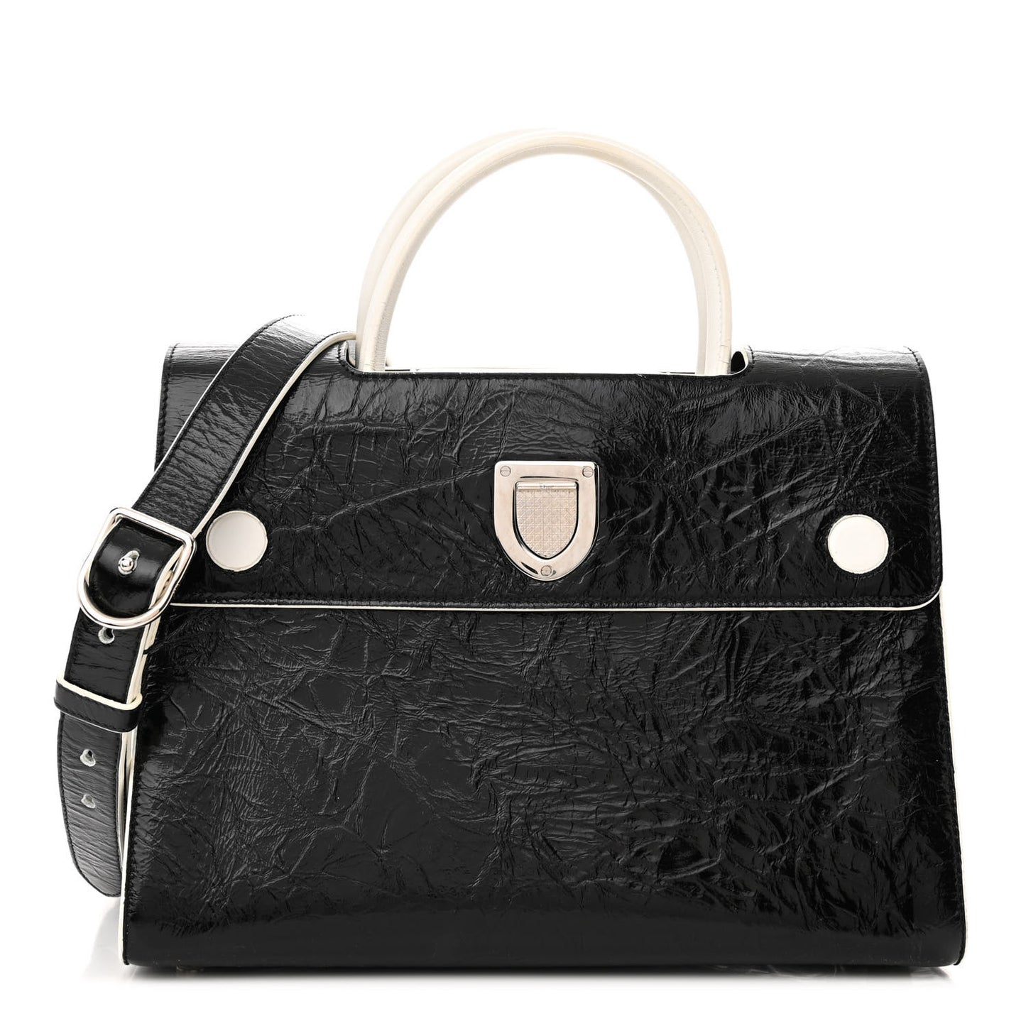 Crinkled Calfskin Medium Diorever Flap Black