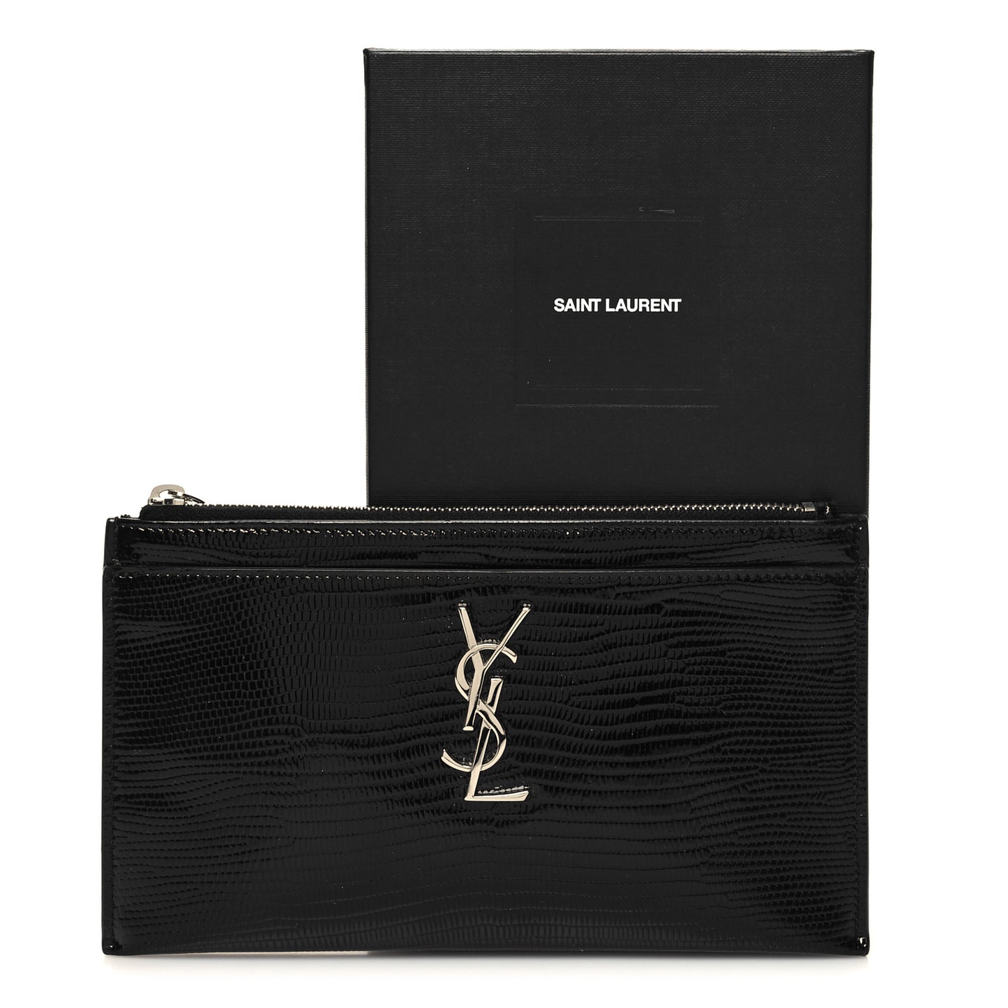 Lizard Embossed Monogram Bill Pouch Black