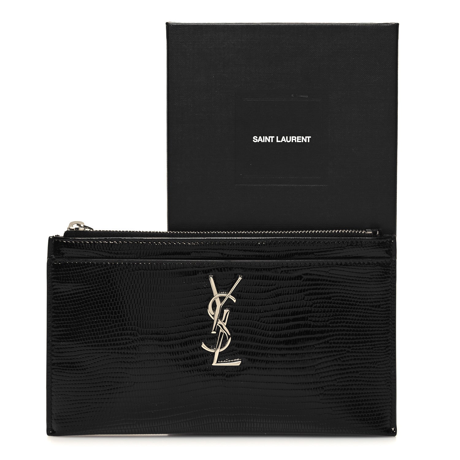 Saint Laurent Lizard Embossed Monogram Bill Pouch Black 9 of 9