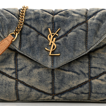 Saint Laurent Denim Quilted Toy Loulou Puffer Monogram Chain Satchel Blue Cinnamon 8 of 12