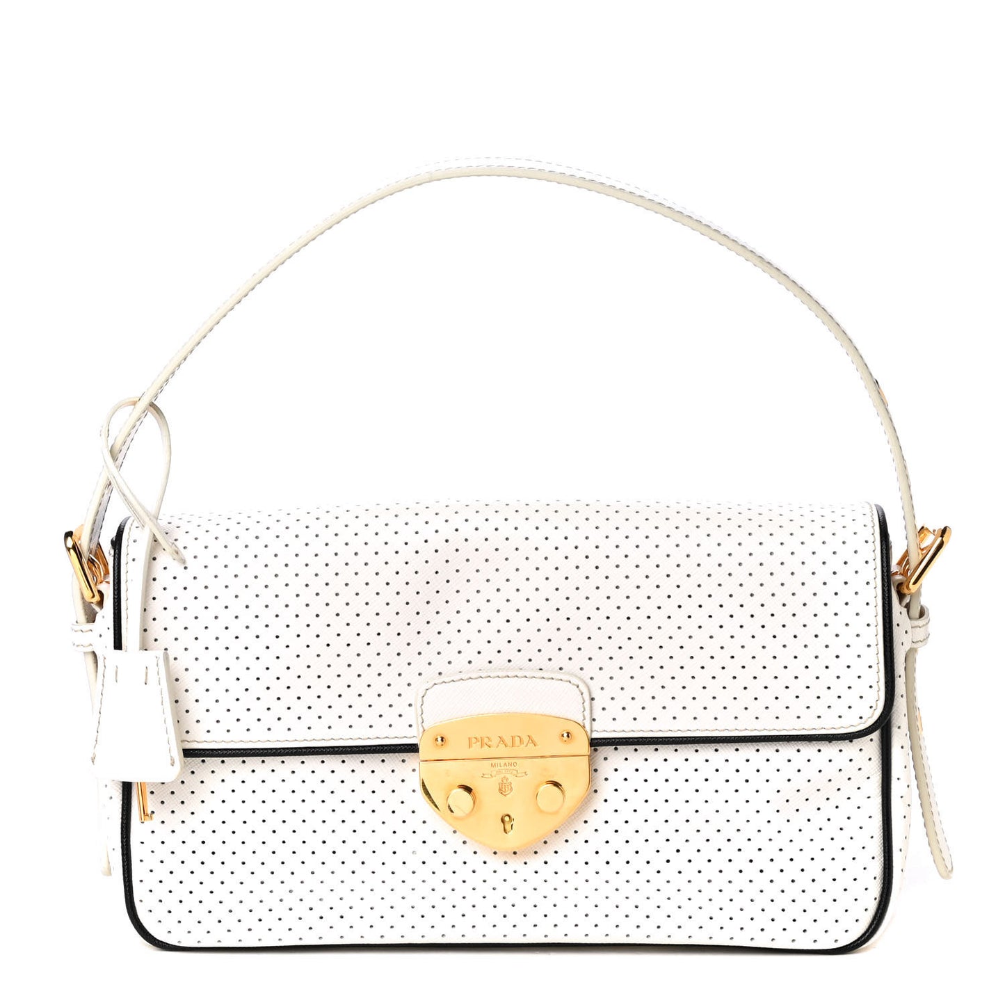 Saffiano Perforated Pushlock Flap Bag Talco Black