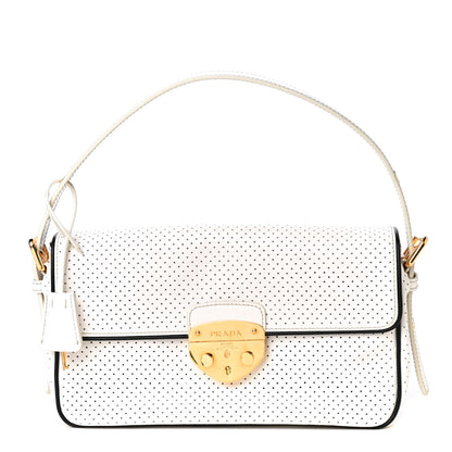 Prada Saffiano Perforated Pushlock Flap Bag Talco Black 1 of 4
