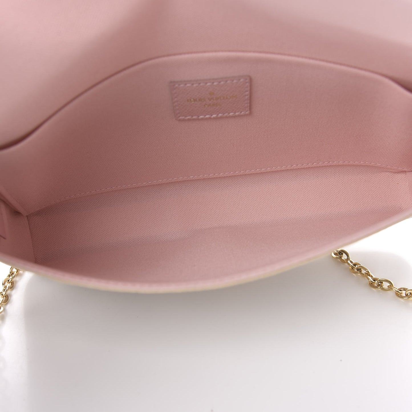 Damier Azur Pochette Felicie Chain Wallet Rose Ballerine