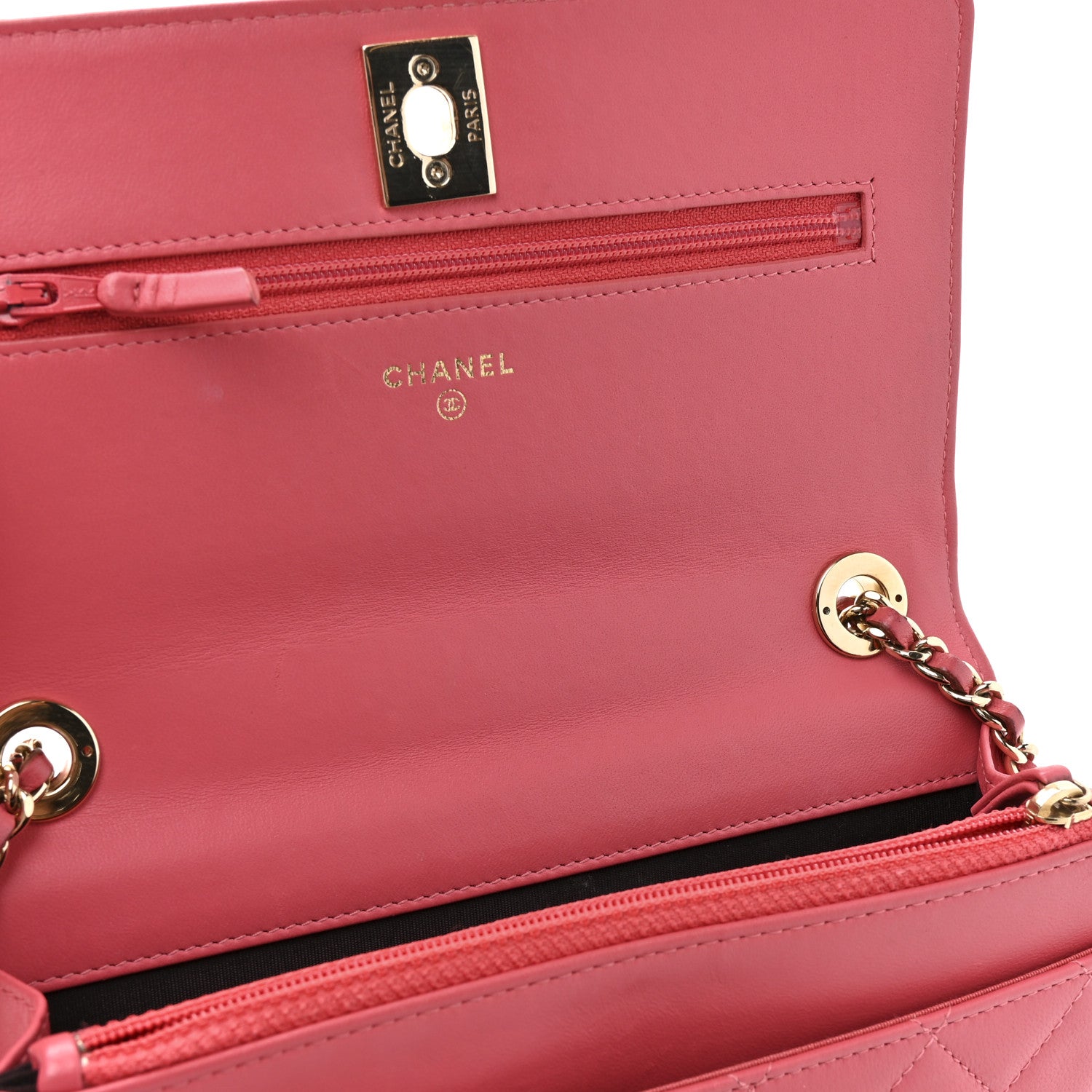 Chanel Lambskin Quilted Trendy CC Wallet On Chain WOC Bright Pink 16 of 18