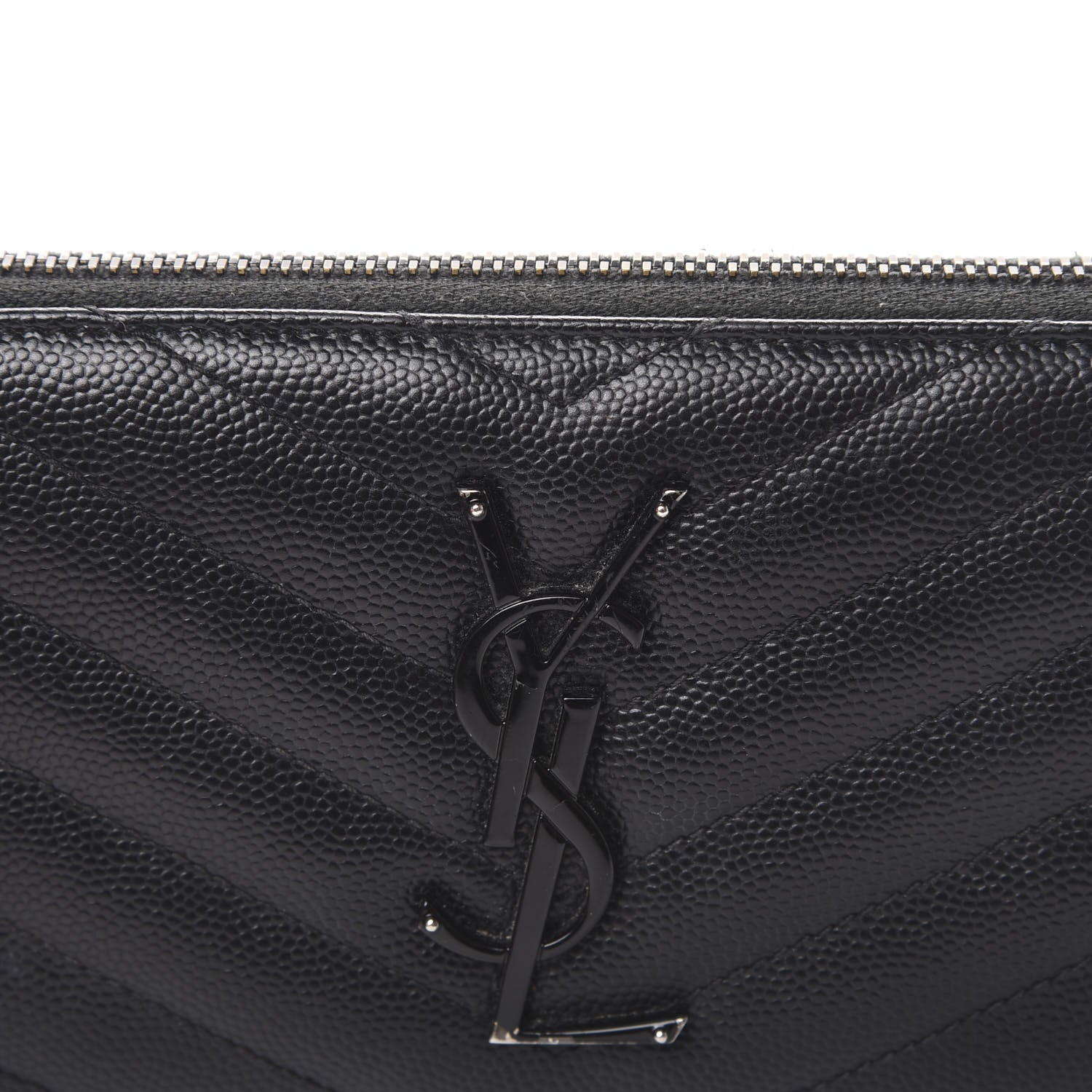 Saint Laurent Grain De Poudre Matelasse Chevron Monogram Zip Around Wallet Black 9 of 10