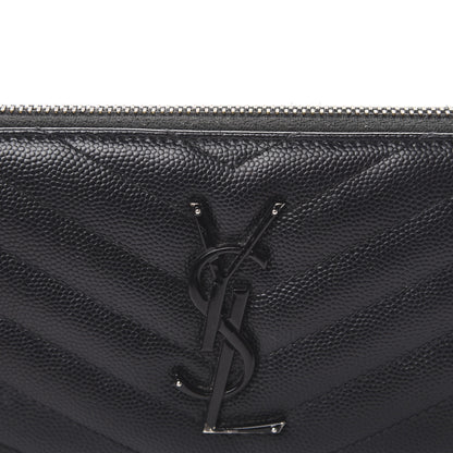 Saint Laurent Grain De Poudre Matelasse Chevron Monogram Zip Around Wallet Black 9 of 10