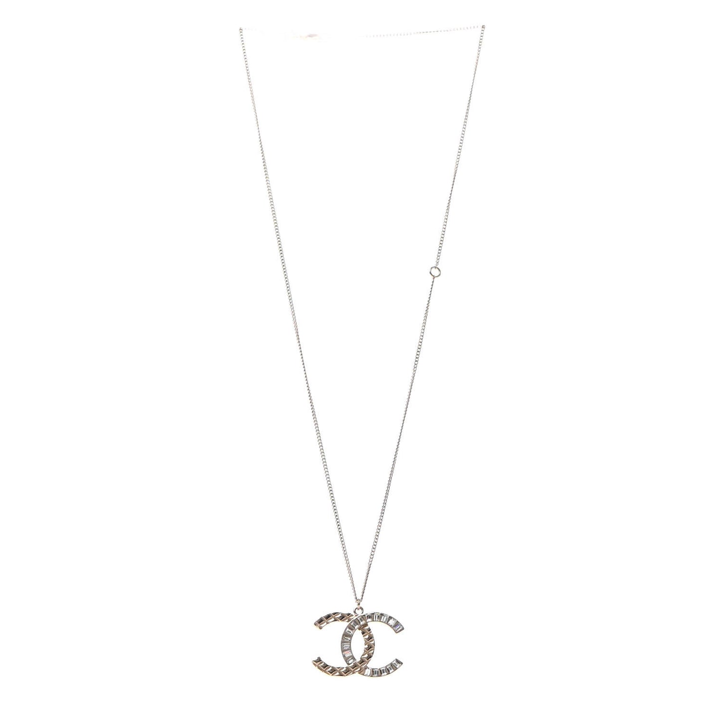 Baguette Crystal Quilted CC Pendant Necklace Gold